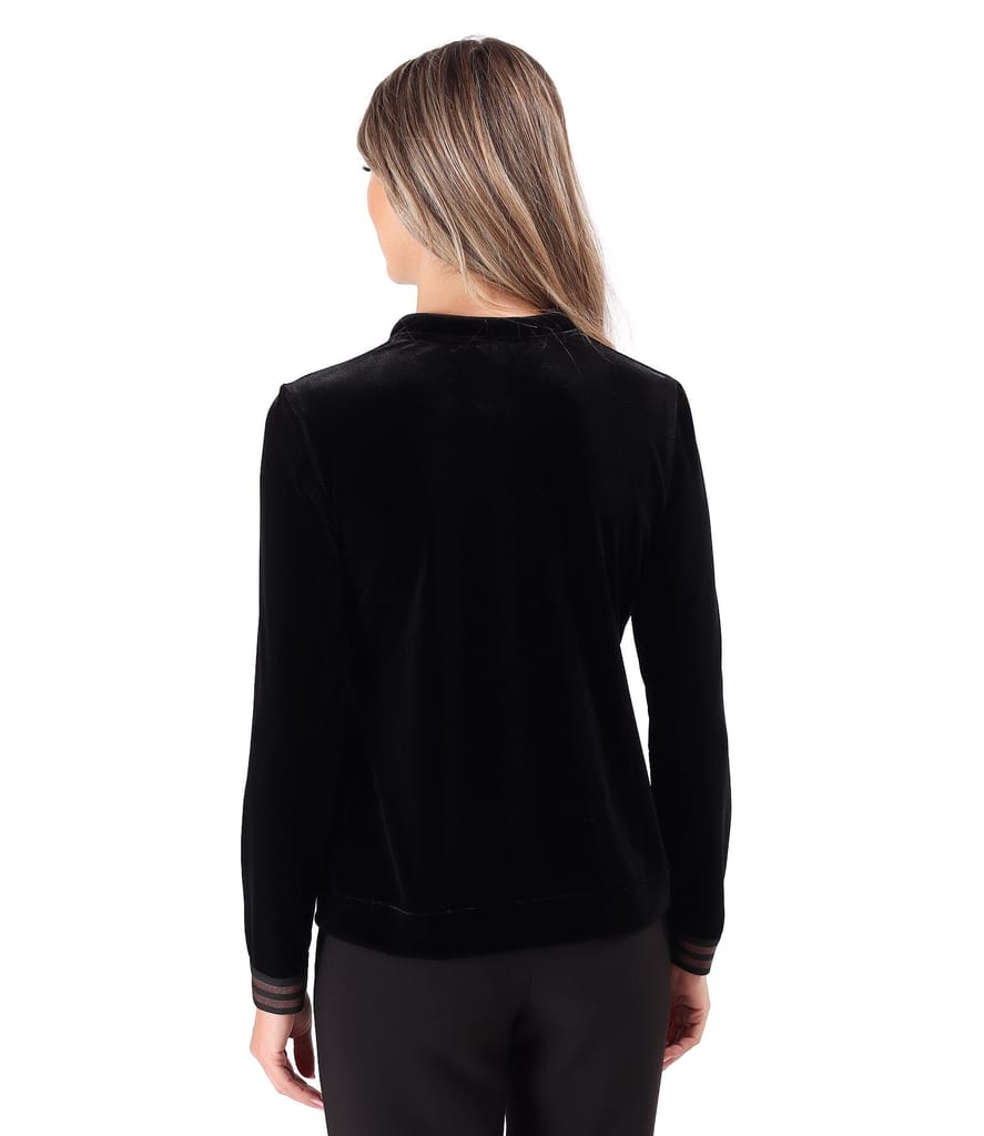 Bluza din catifea elastica neagra cu fermoar pe fata