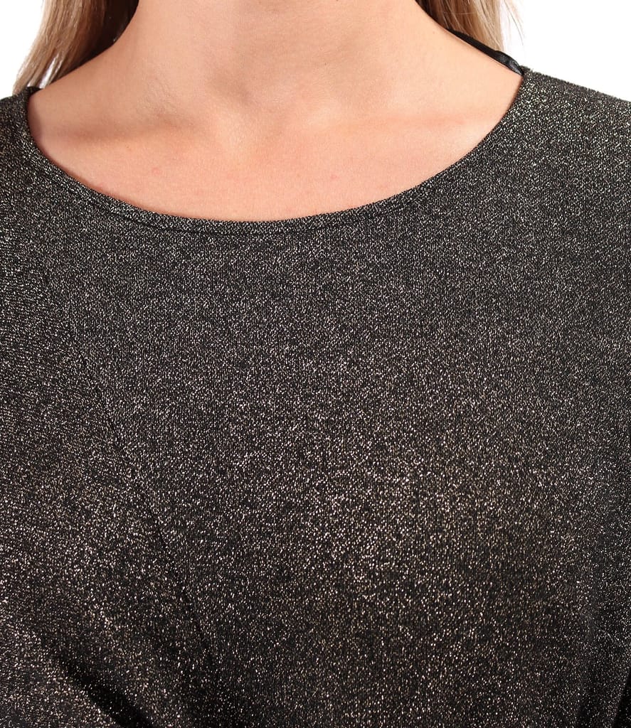 Rochie de seara din jerse elastic cu fir metalic auriu