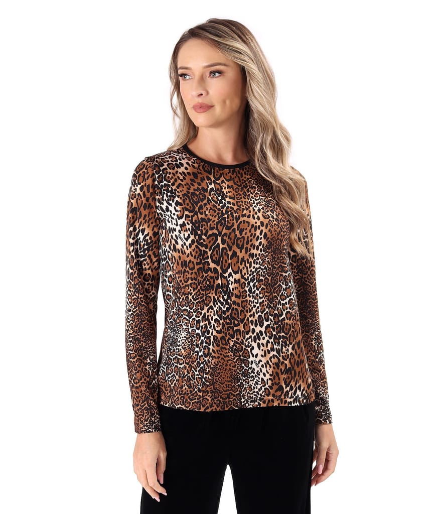 Bluza din jerse elastic cu animal print cu maneci lungi