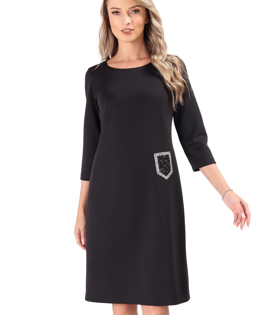 Rochie din stofa elastica decorata cu cristale in talie
