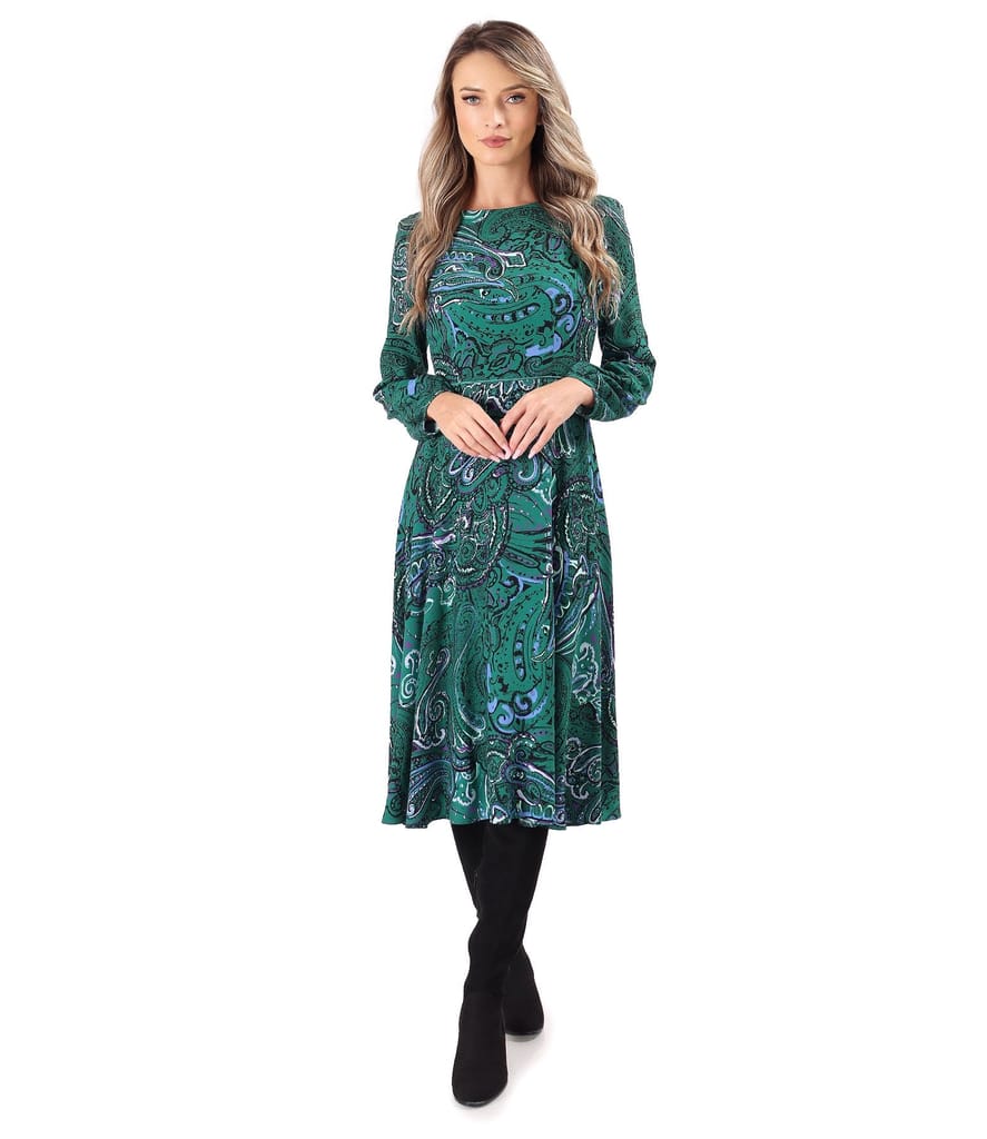 Rochie midi din viscoza imprimata cu motive paisley