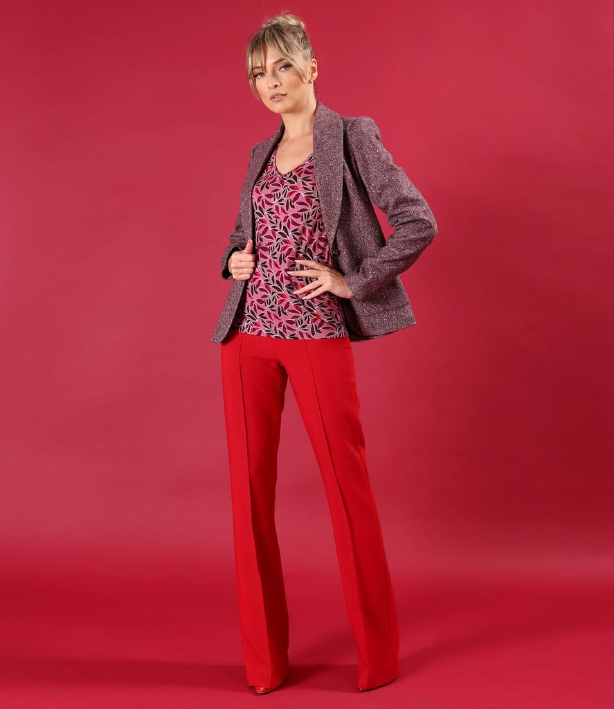 Bluza din jerse elastic cu decolteu in V