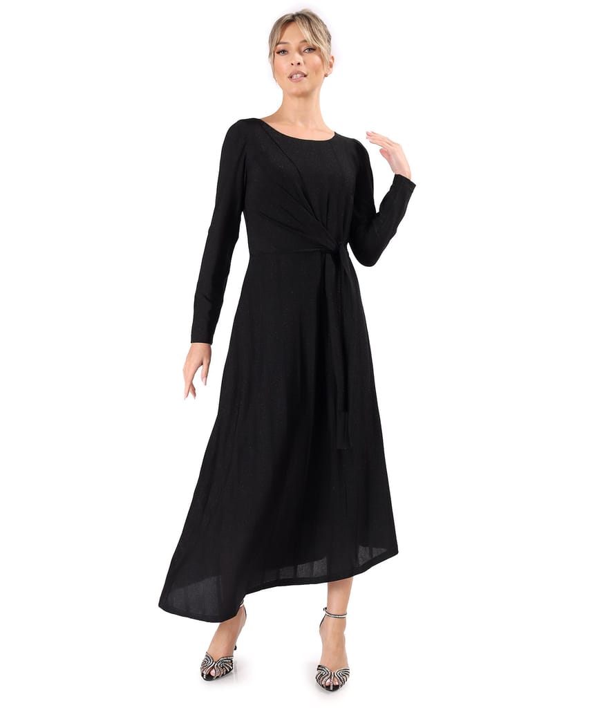 Rochie midi de cocktail din viscoza cu fir metalic