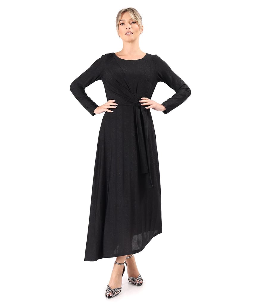 Rochie midi de cocktail din viscoza cu fir metalic