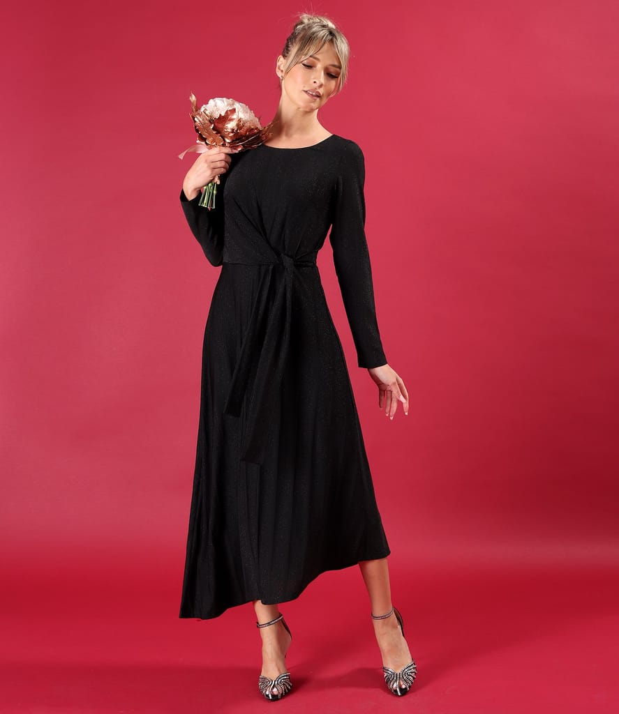 Rochie midi de cocktail din viscoza cu fir metalic