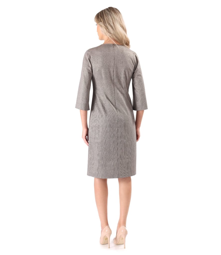 Rochie eleganta din stofa in carouri cu fir metalic auriu