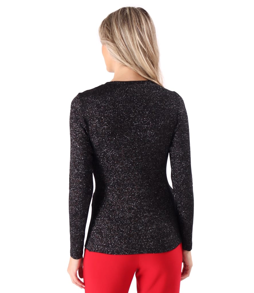 Bluza din jerse elastic cu fir metalic si cu decolteu in falduri