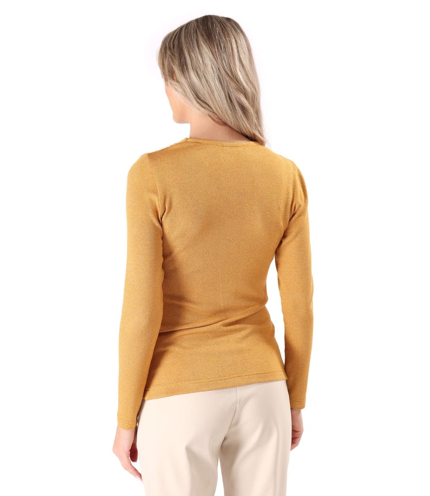 Bluza din jerse elastic cu fir metalic si cu decolteu in falduri
