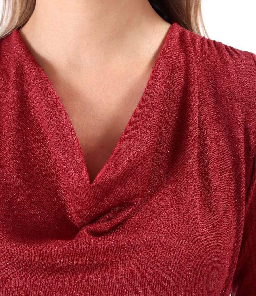 Bluza din jerse elastic cu fir metalic si cu decolteu in falduri