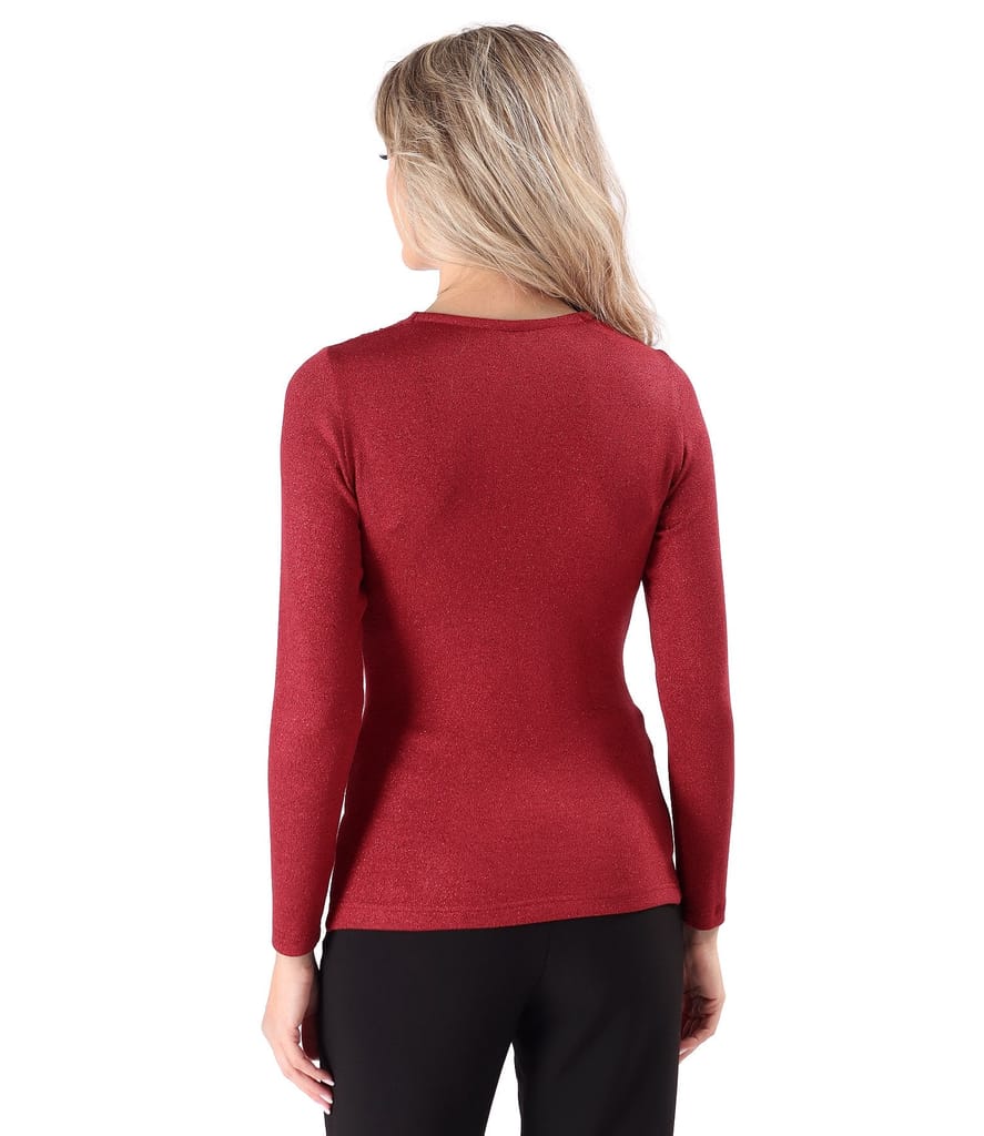 Bluza din jerse elastic cu fir metalic si cu decolteu in falduri