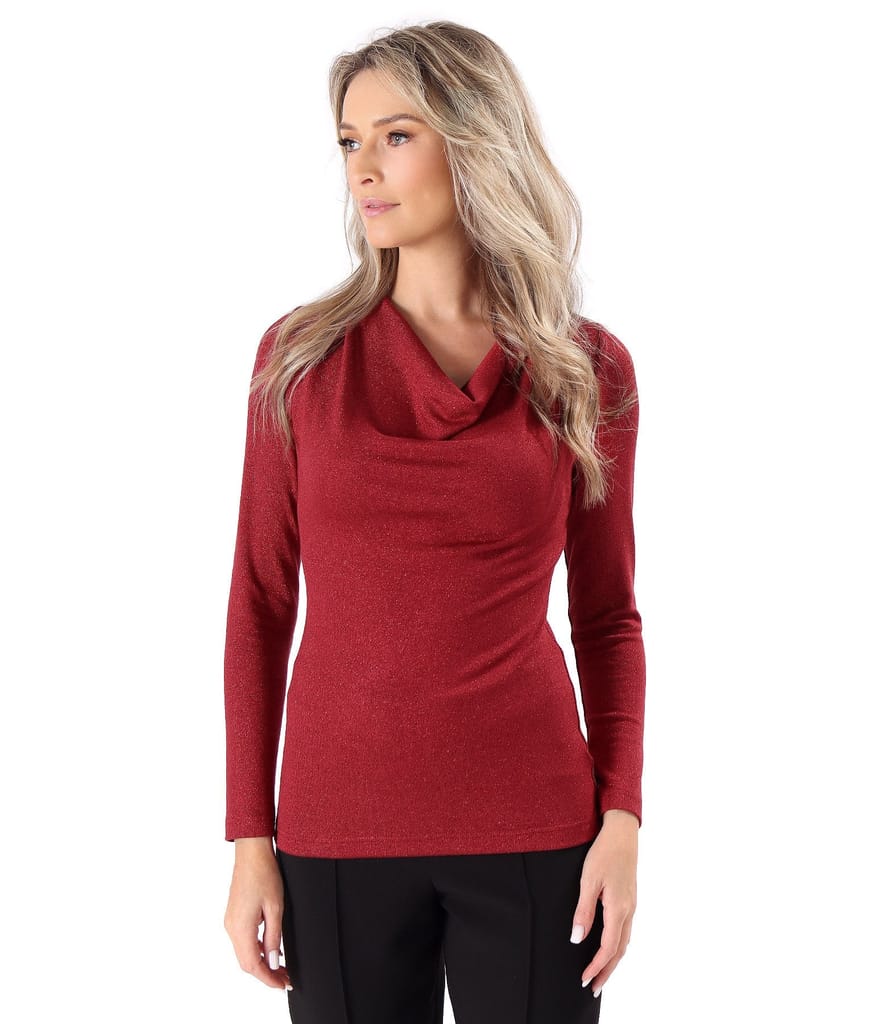 Bluza din jerse elastic cu fir metalic si cu decolteu in falduri