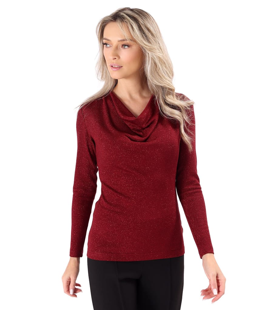 Bluza din jerse elastic cu fir metalic si cu decolteu in falduri