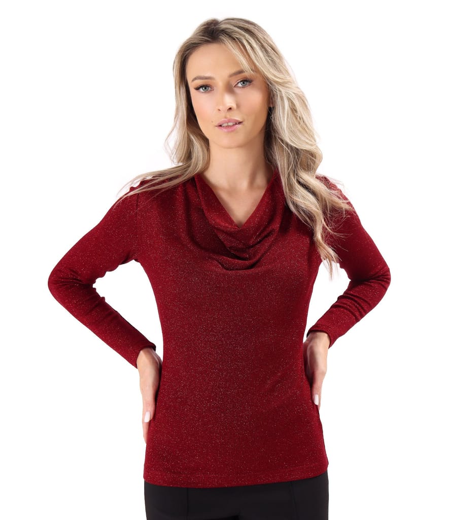 Bluza din jerse elastic cu fir metalic si cu decolteu in falduri