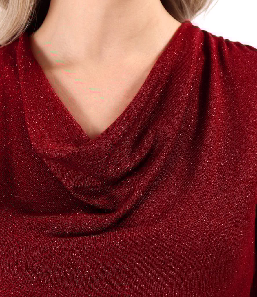 Bluza din jerse elastic cu fir metalic si cu decolteu in falduri