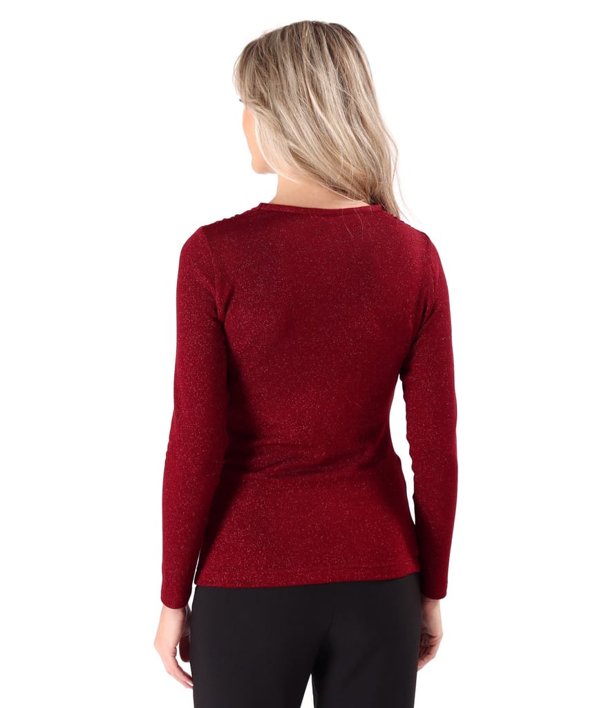 Bluza din jerse elastic cu fir metalic si cu decolteu in falduri