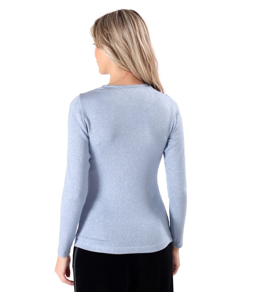 Bluza din jerse elastic cu fir metalic si cu decolteu in falduri