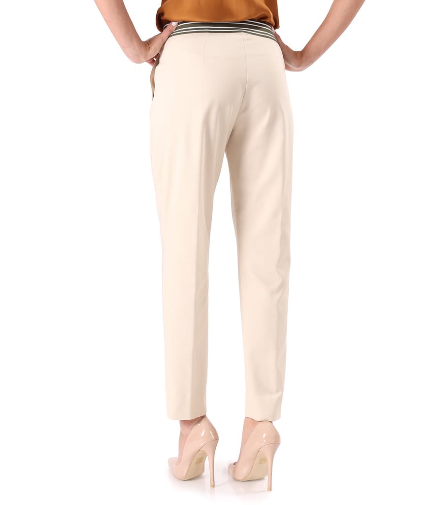 Pantaloni eleganti din bumbac elastic cu banda elastica decorativa