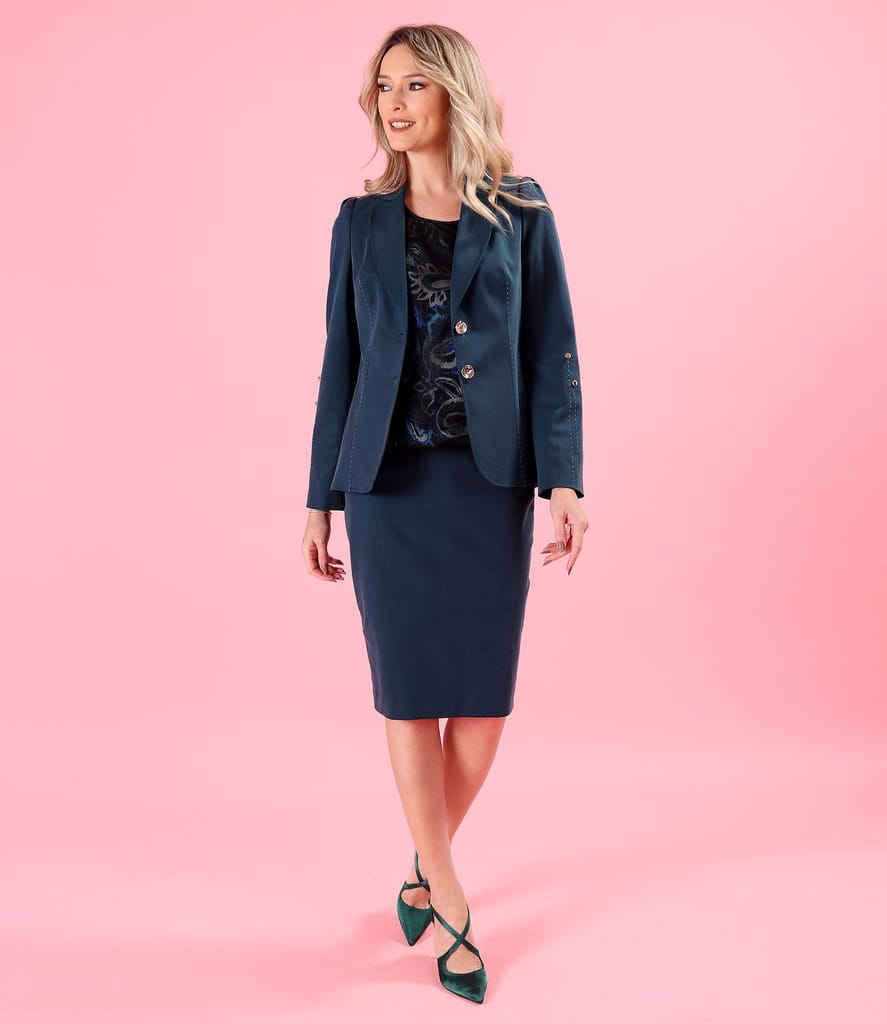 Fusta office din stofa plina din tencel cu bumbac