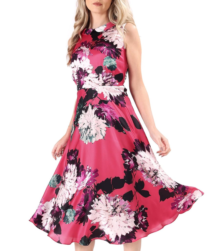 Rochie midi din matase naturala imprimat cu motive florale