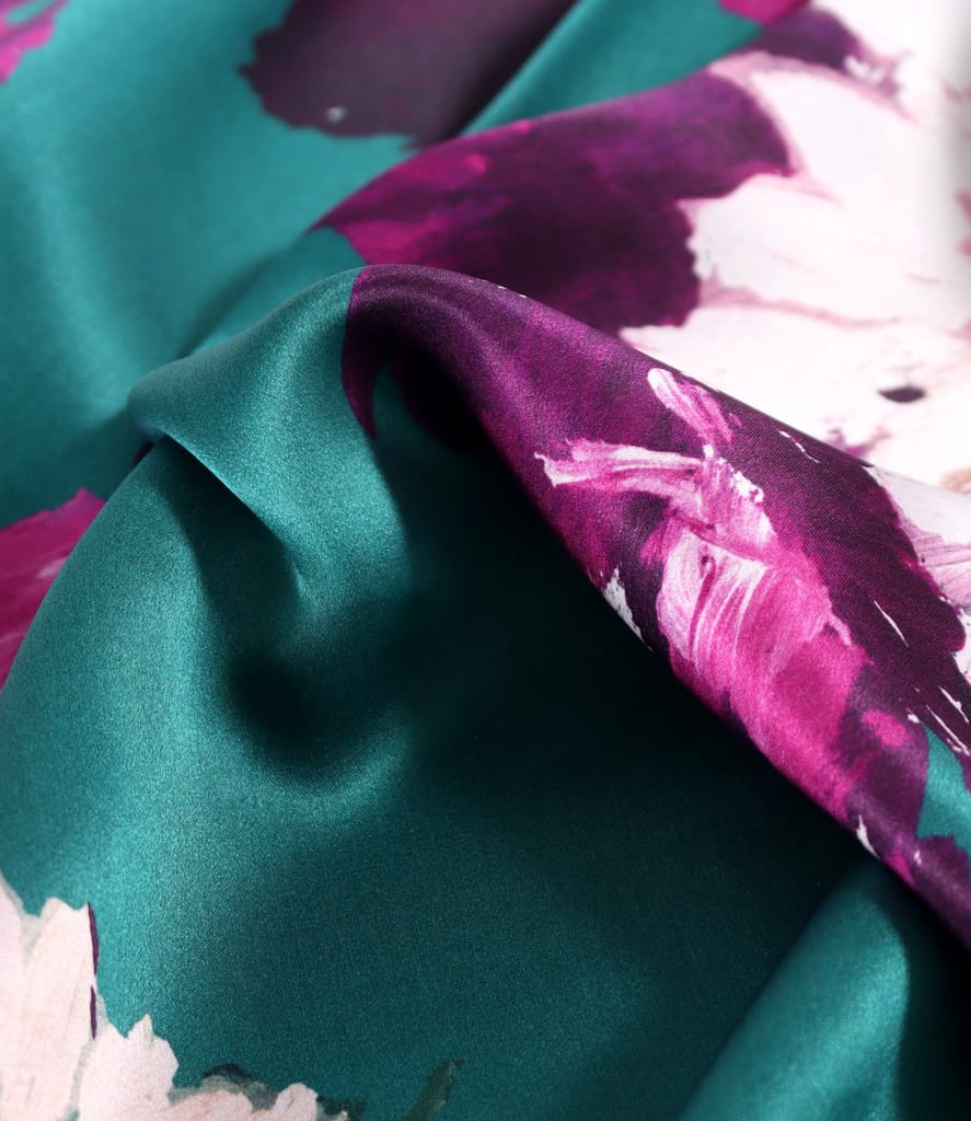 Rochie midi din matase naturala imprimat cu motive florale