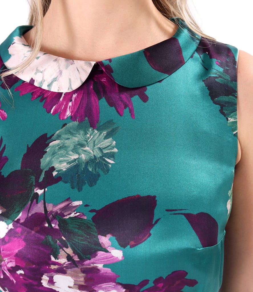 Rochie midi din matase naturala imprimat cu motive florale