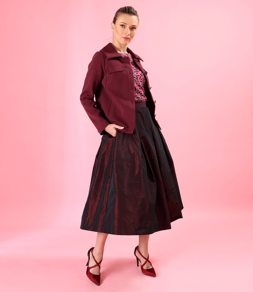 Fusta midi din tafta usoara cu efect changeante