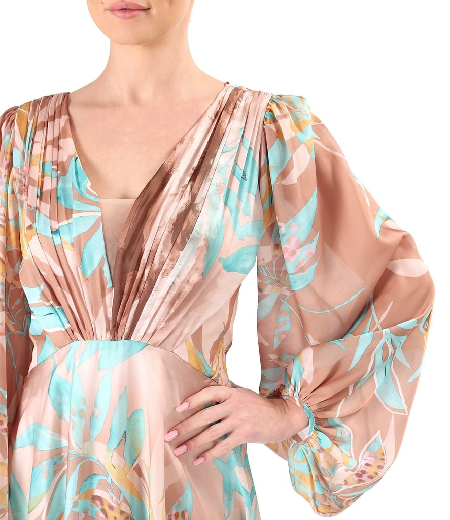 Rochie de seara din voal imprimat si cu motive florale