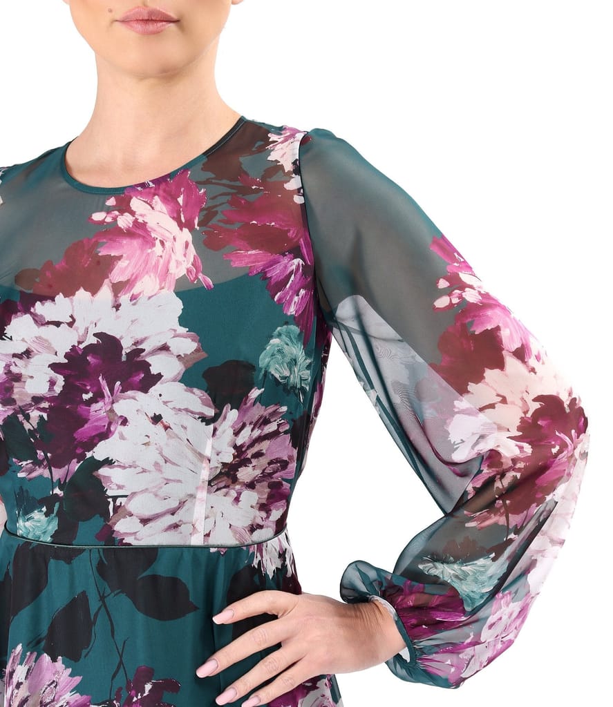 Rochie midi din voal fin imprimat cu motive florale