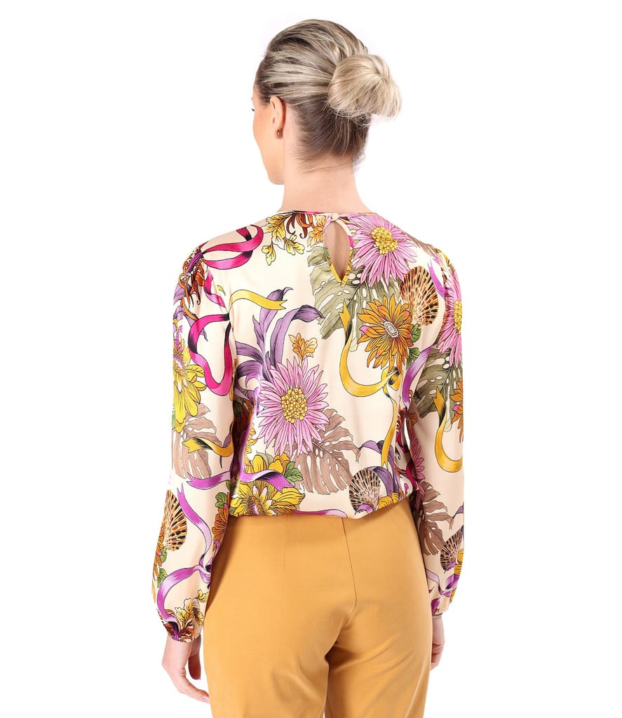 Bluza eleganta din viscoza satinata imprimata cu motive florale