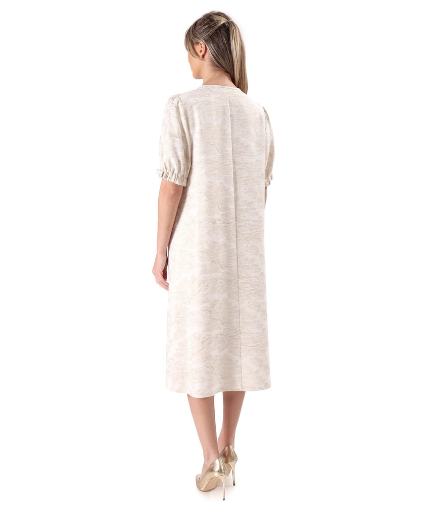 Rochie midi lejera din brocart de viscoza cu fir metalic auriu