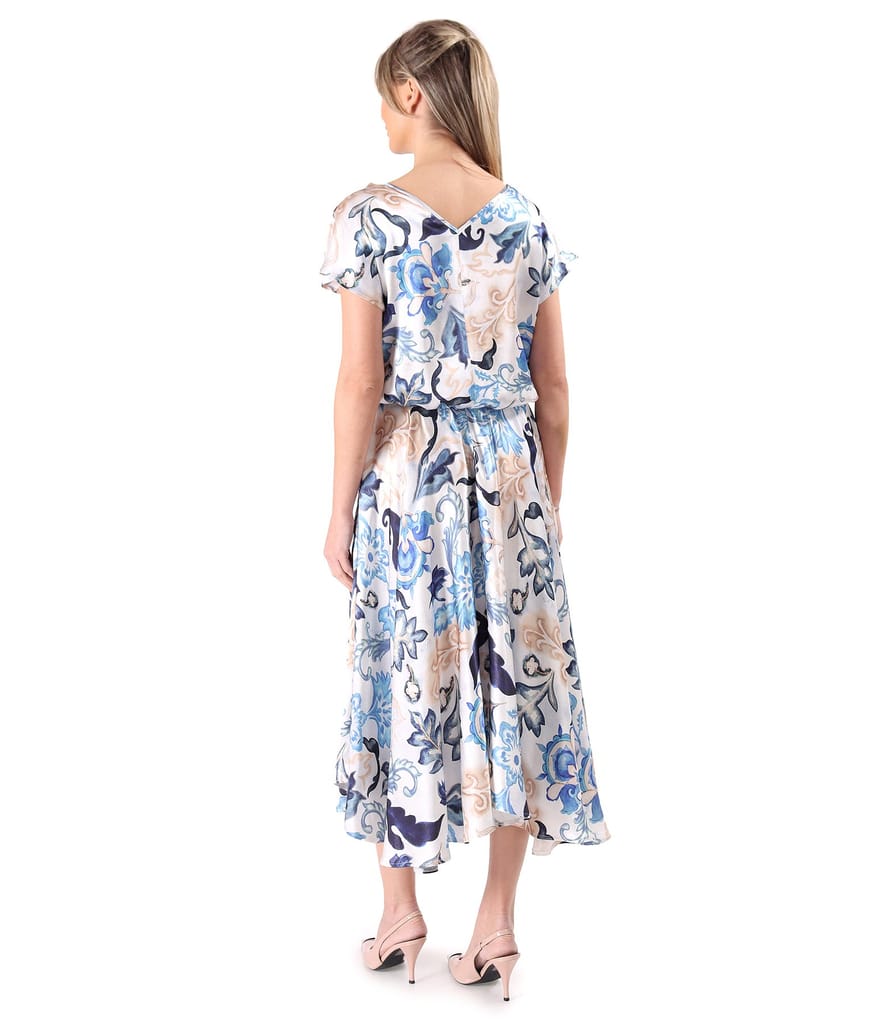 Rochie midi din viscoza satinata imprimata cu motive florale