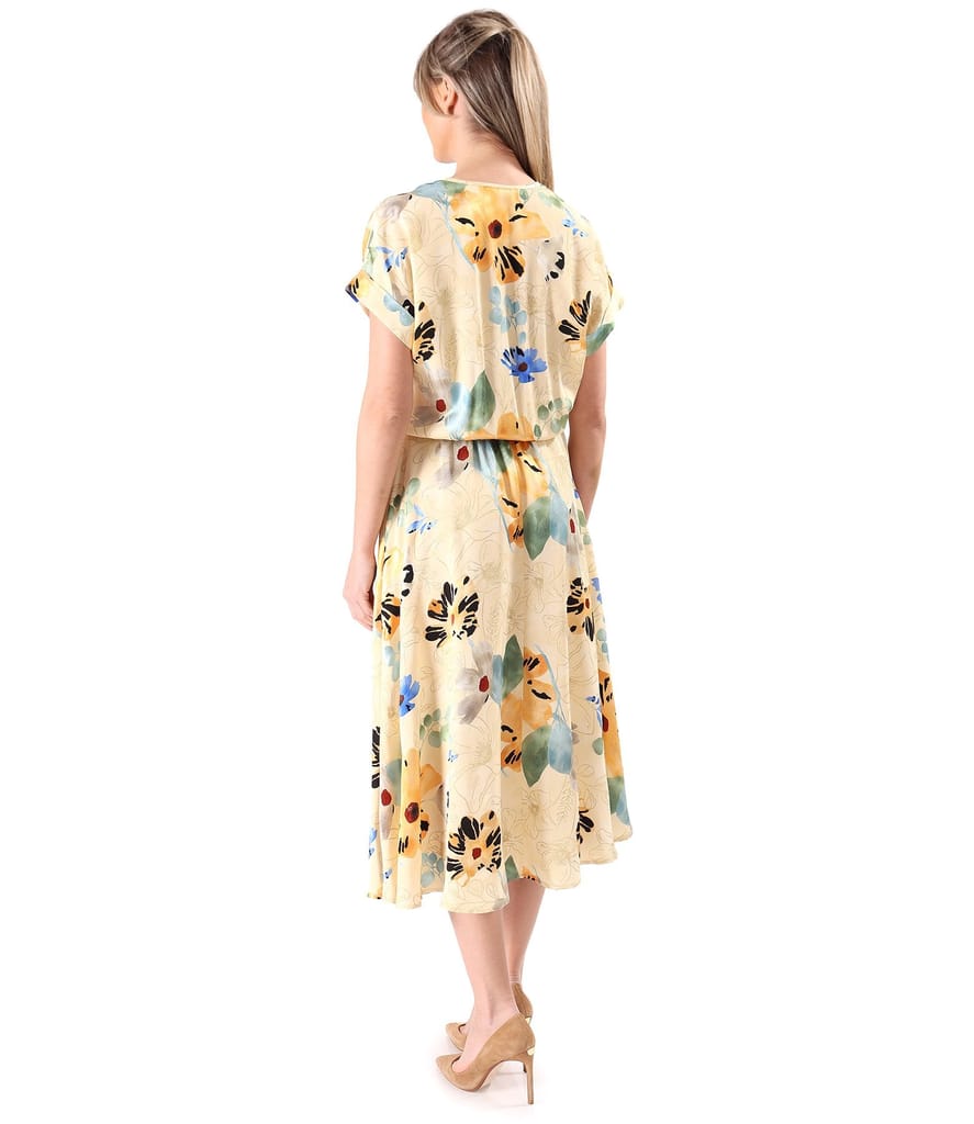 Rochie midi din viscoza imprimata cu motive florale
