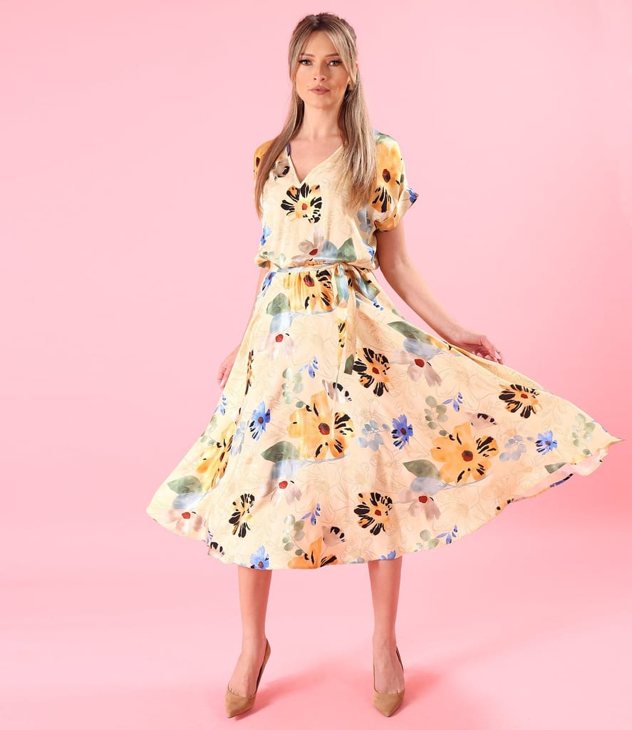 Rochie midi din viscoza imprimata cu motive florale