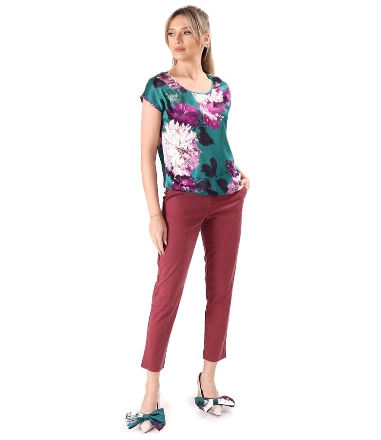 Bluza din matase naturala cu pantaloni lejeri din tencel