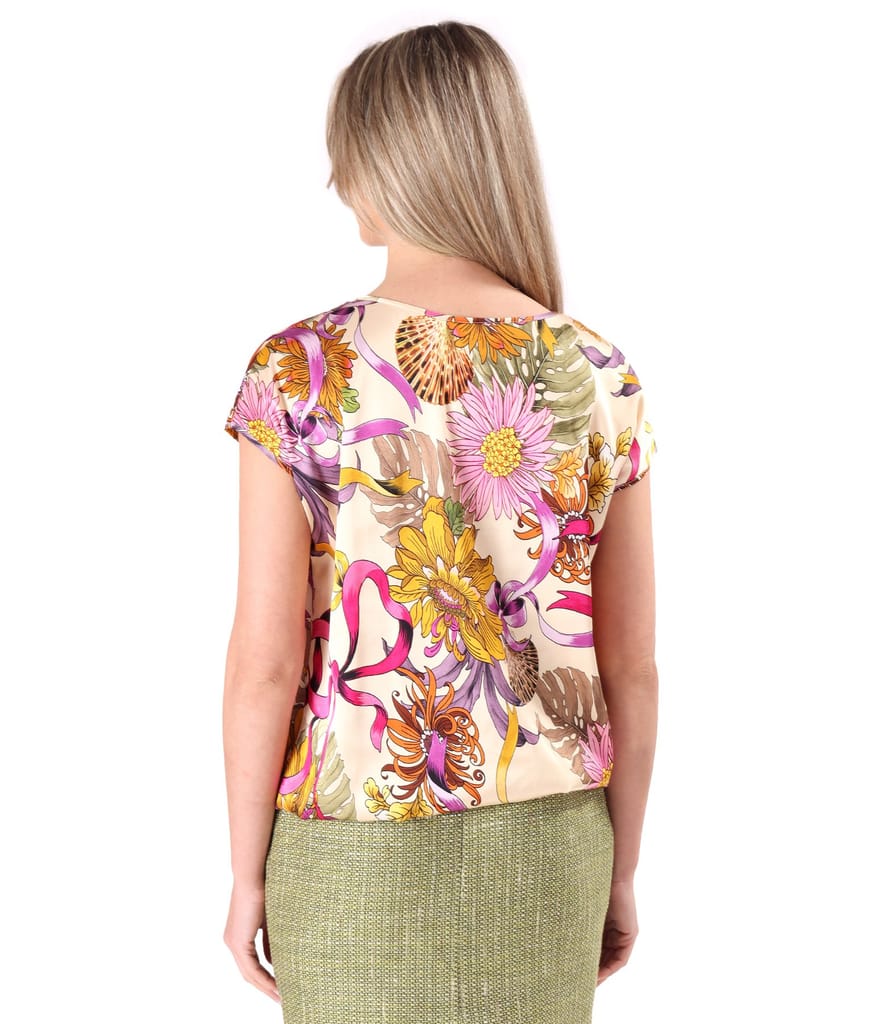 Bluza lejera din viscoza satinata imprimata cu motive florale