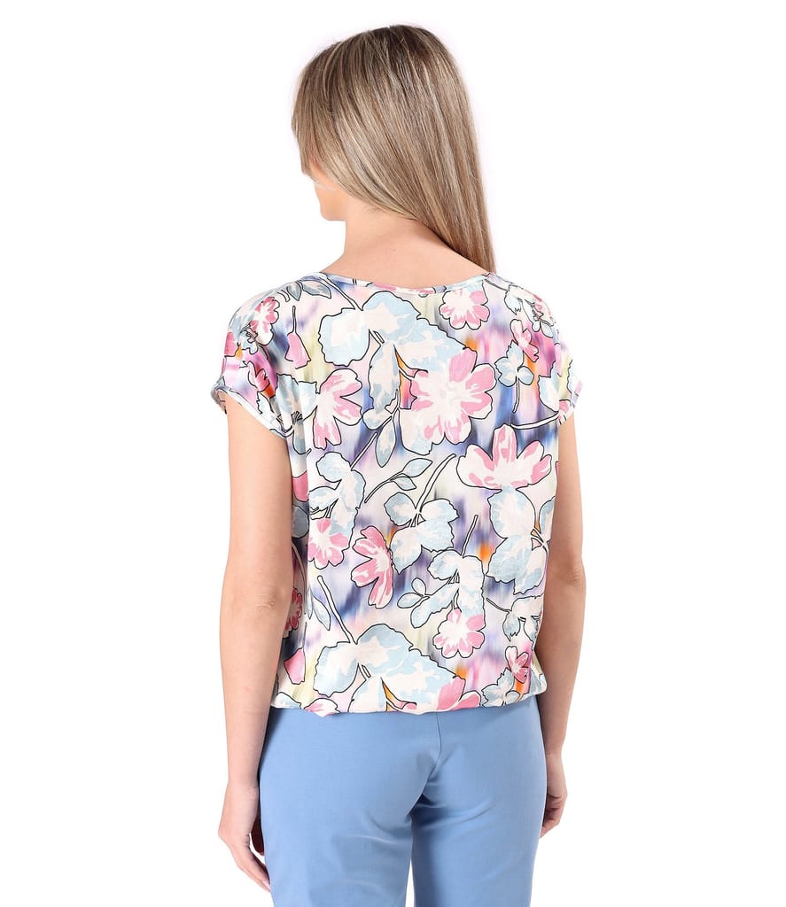 Bluza lejera din viscoza cu motive florale si fir de effect