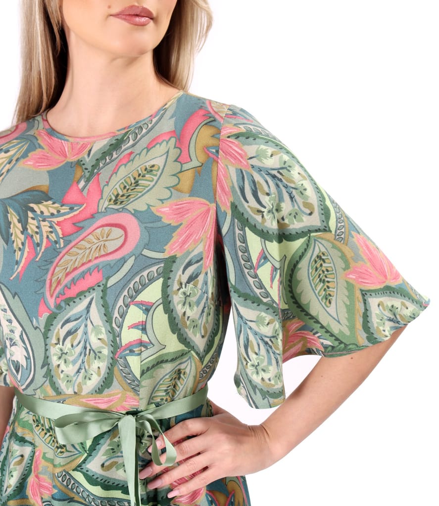 Rochie midi din viscoza cu lana imprimata cu motive paisley