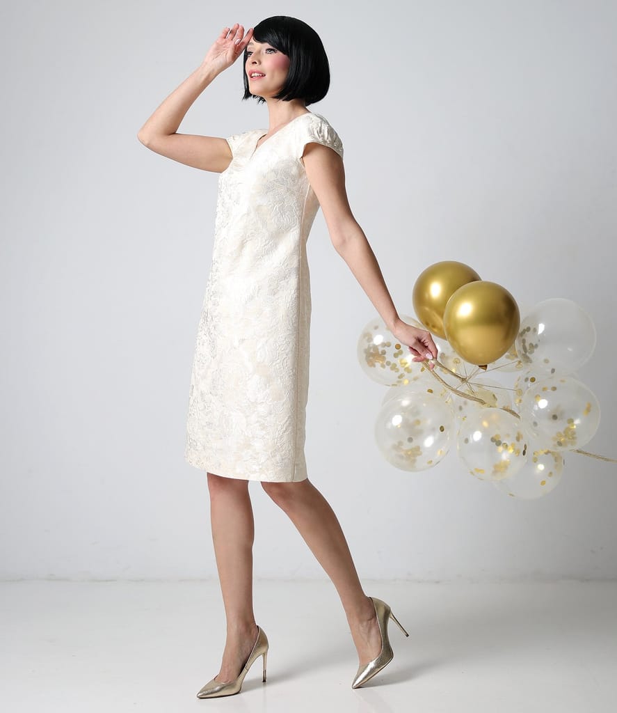 Rochie de ocazie din brocart cu motive florale