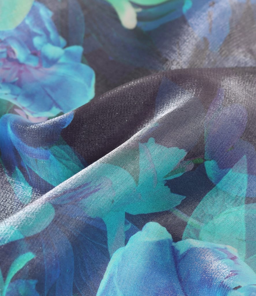 Rochie de seara din viscoza satinata cu motive florale