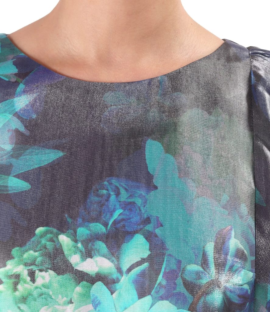 Rochie de seara din viscoza satinata cu motive florale