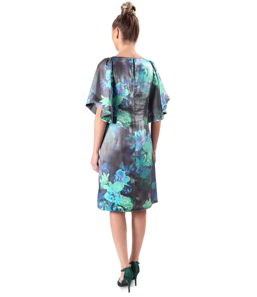 Rochie de seara din viscoza satinata cu motive florale