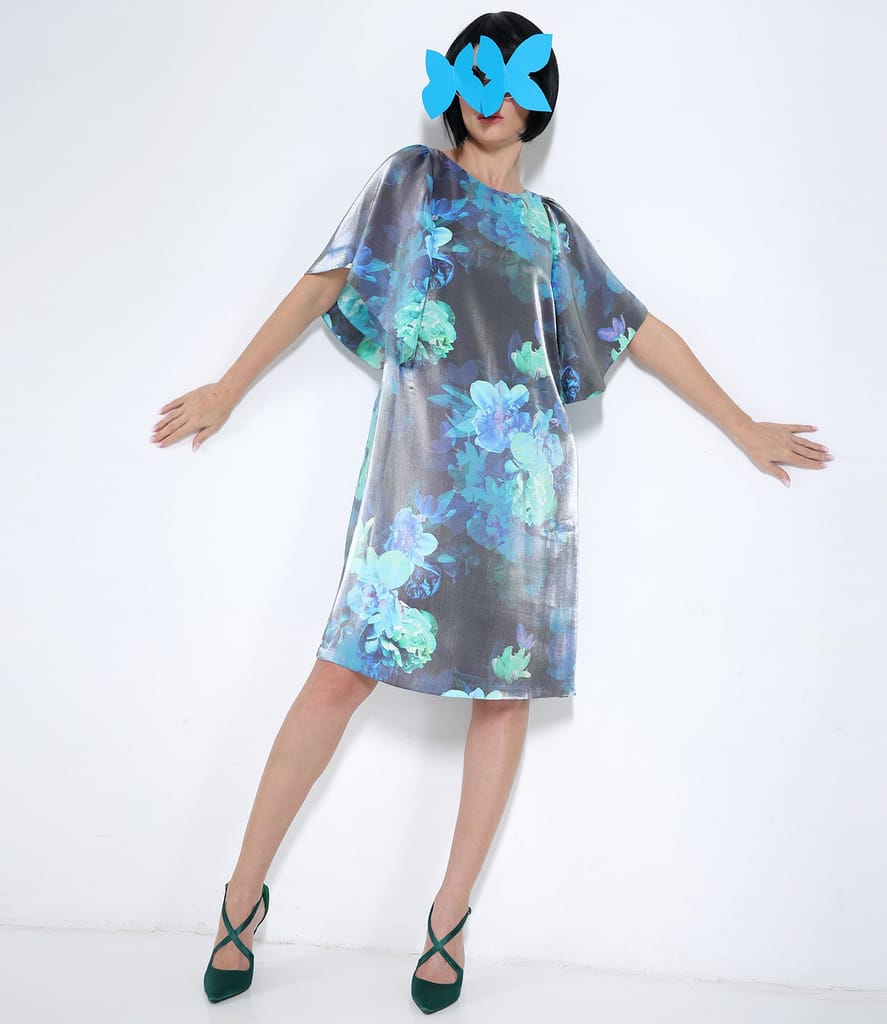 Rochie de seara din viscoza satinata cu motive florale