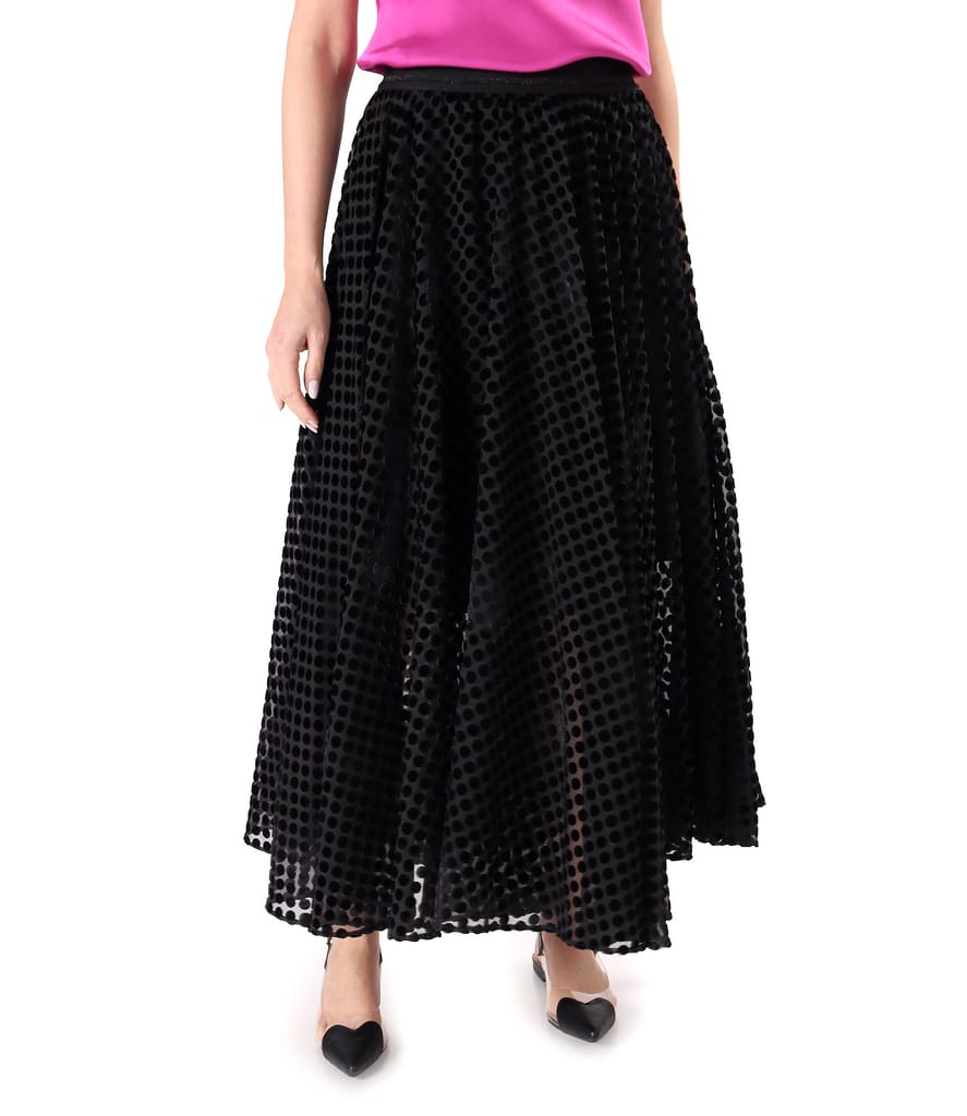 Fusta clos din voal cu buline din catifea