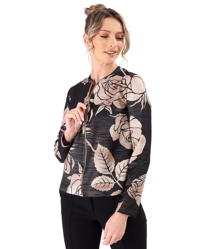 Bluza cu fir metalic auriu si fermoar fata