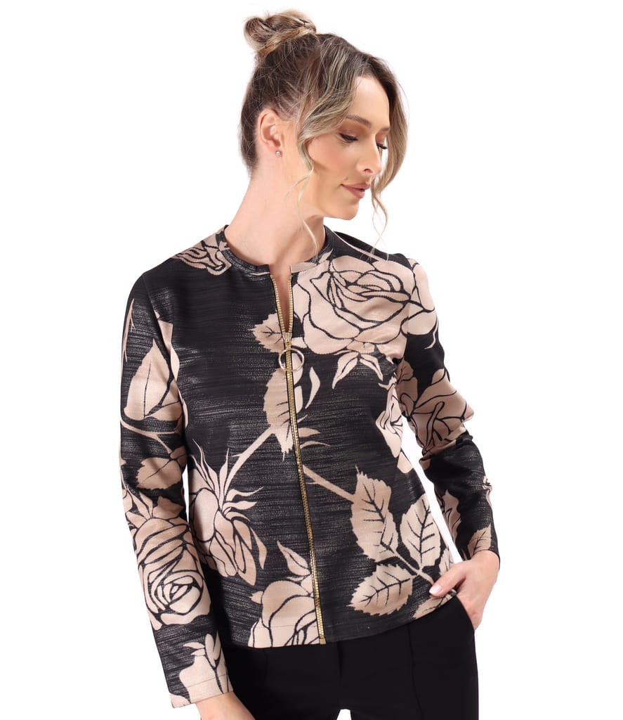 Bluza cu fir metalic auriu si fermoar fata