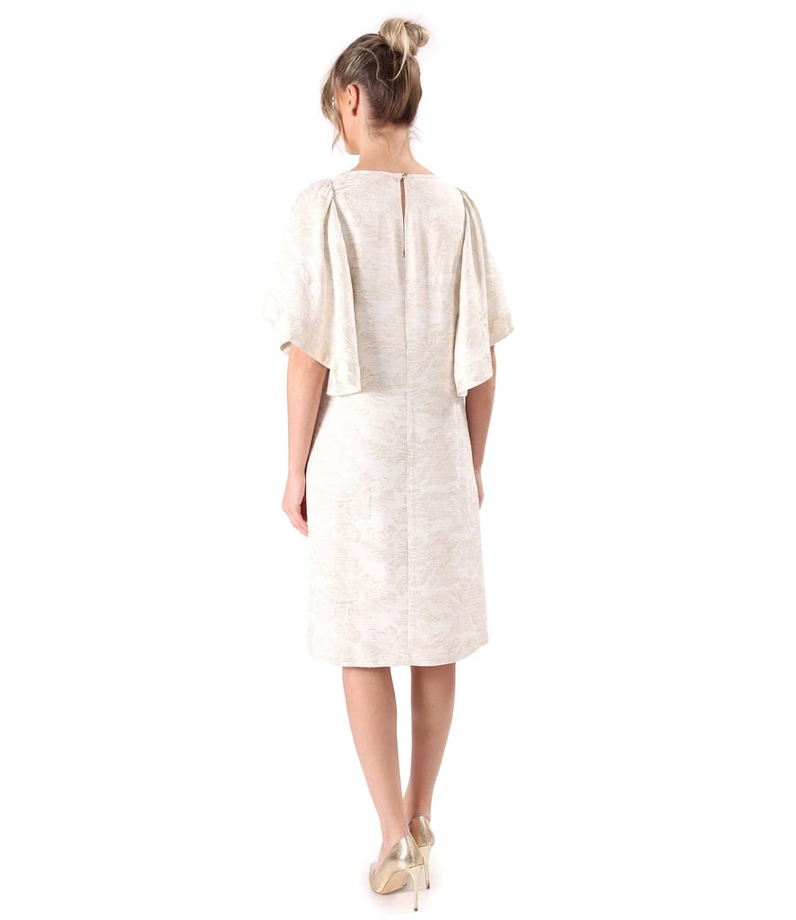 Rochie din brocart de viscoza cu motive florale cu fir metalic auriu