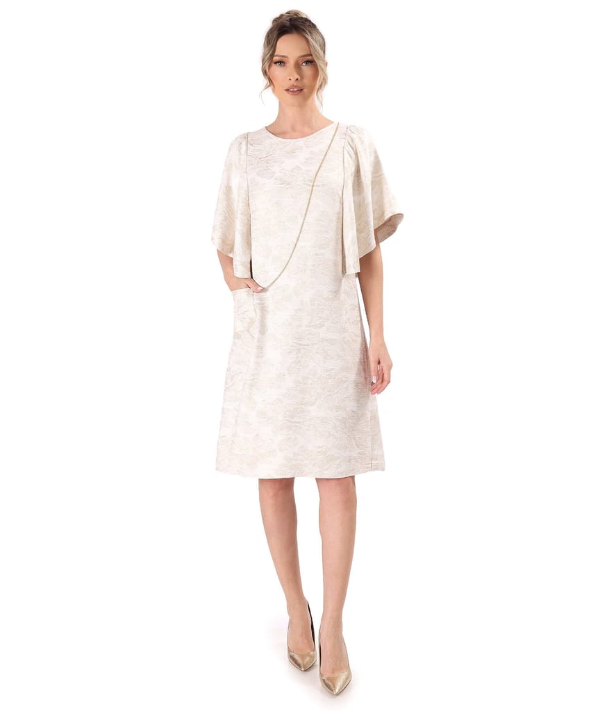 Rochie din brocart de viscoza cu motive florale cu fir metalic auriu