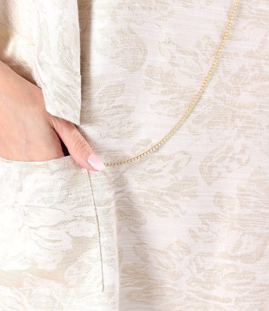 Rochie din brocart de viscoza cu motive florale cu fir metalic auriu