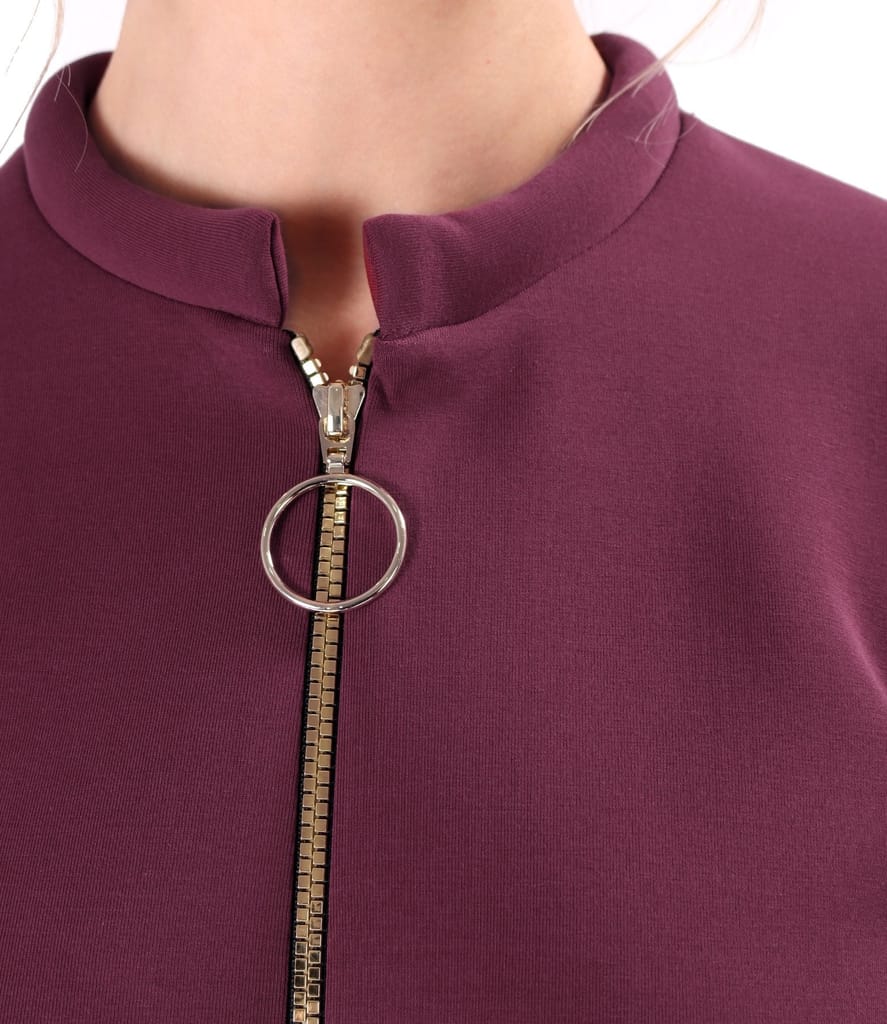 Bluza din stofa plina tip scuba cu bumbac cu fermoar pe fata