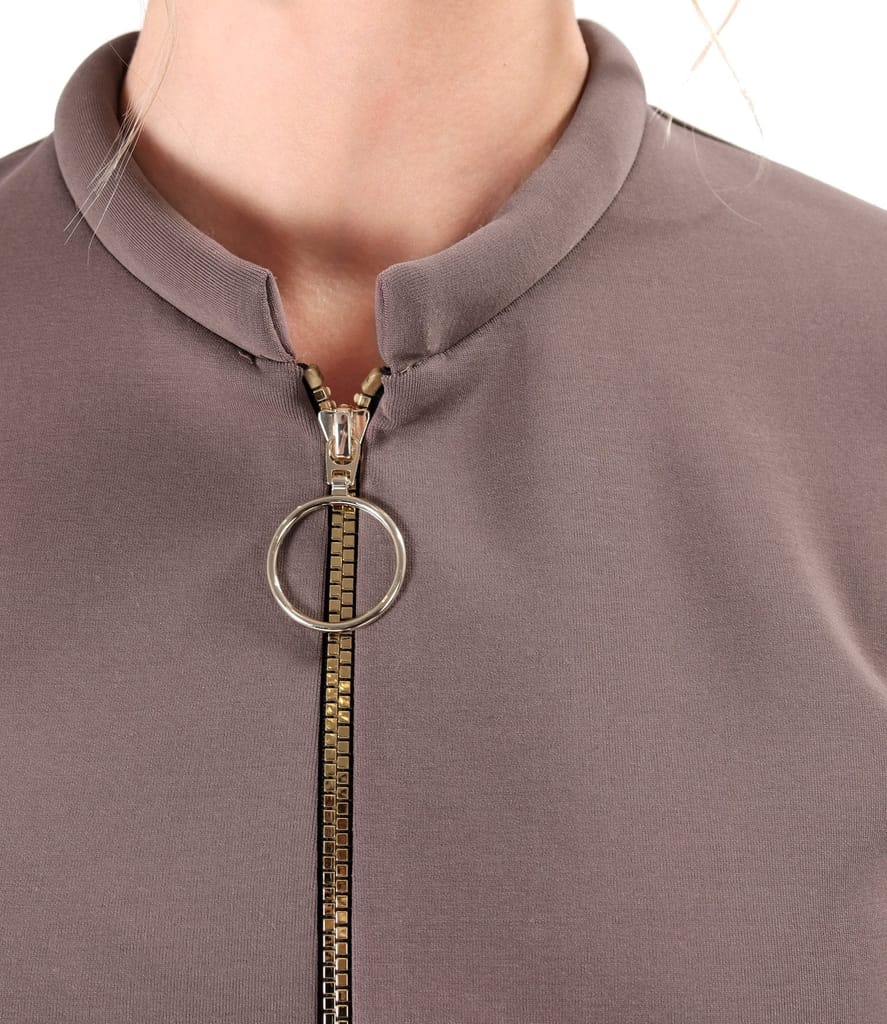 Bluza din stofa plina tip scuba cu bumbac cu fermoar pe fata